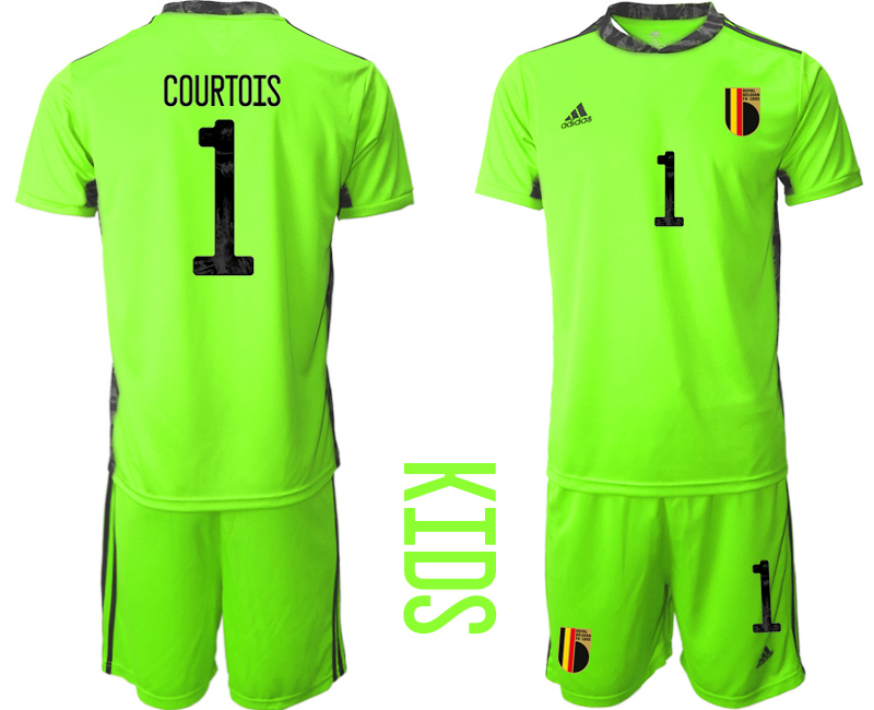 Cheap 2021 European Cup Belgium fluorescent green goalkeeper Youth 1 soccer jerseys